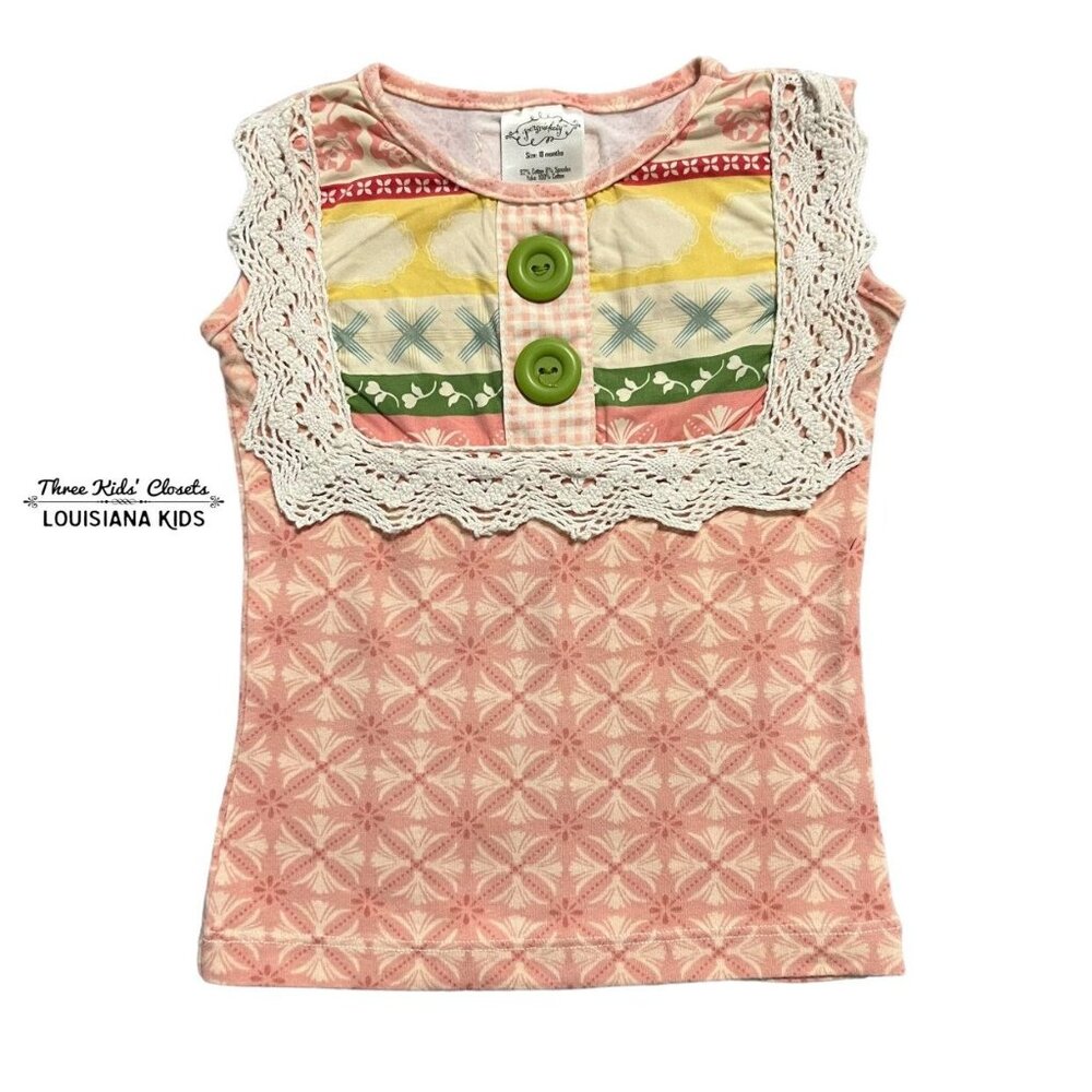 Persnickety 18m Pink Geometric Mixed Print Lace Ruffle Top
